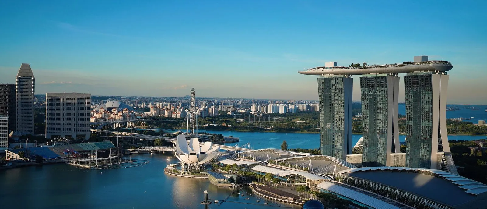 Singapore's Marina Bay waterfront at dusk.