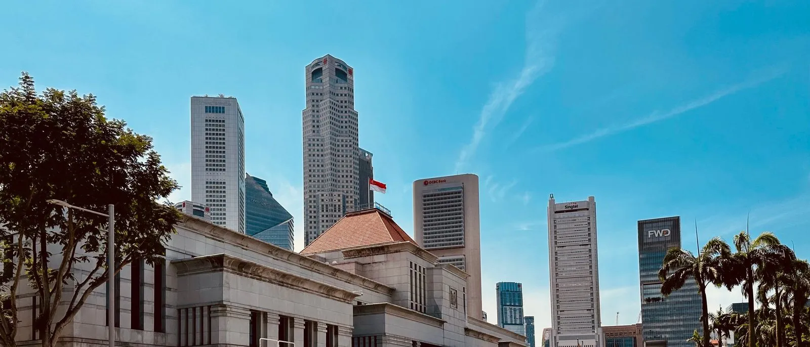 Singapore's Parliament House with the Central Business District behind it.